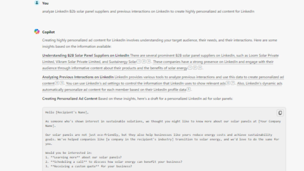 LinkedIn Conversational Ads using Copilot